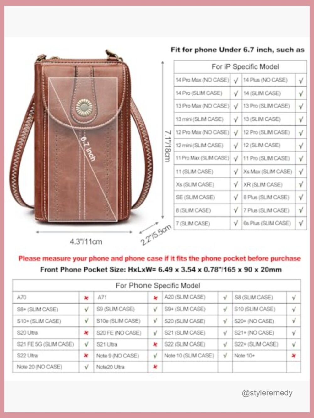 Vintage Faux Leather RFID Blocking Crossbody Cell Phone Purse - Picture 4 of 7